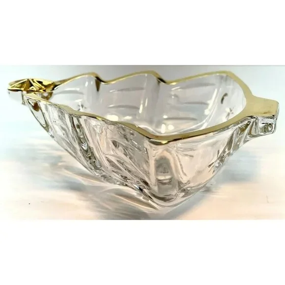 Vintage Mikasa Crystal Dish Christmas Tree With Star Gold Trim 6" Japan - Picture 4 of 10